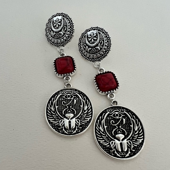 Ancient Egyptian Protection Earrings - Egyptian Wing Scarab Hoop Earrings - Picture 5 of 15